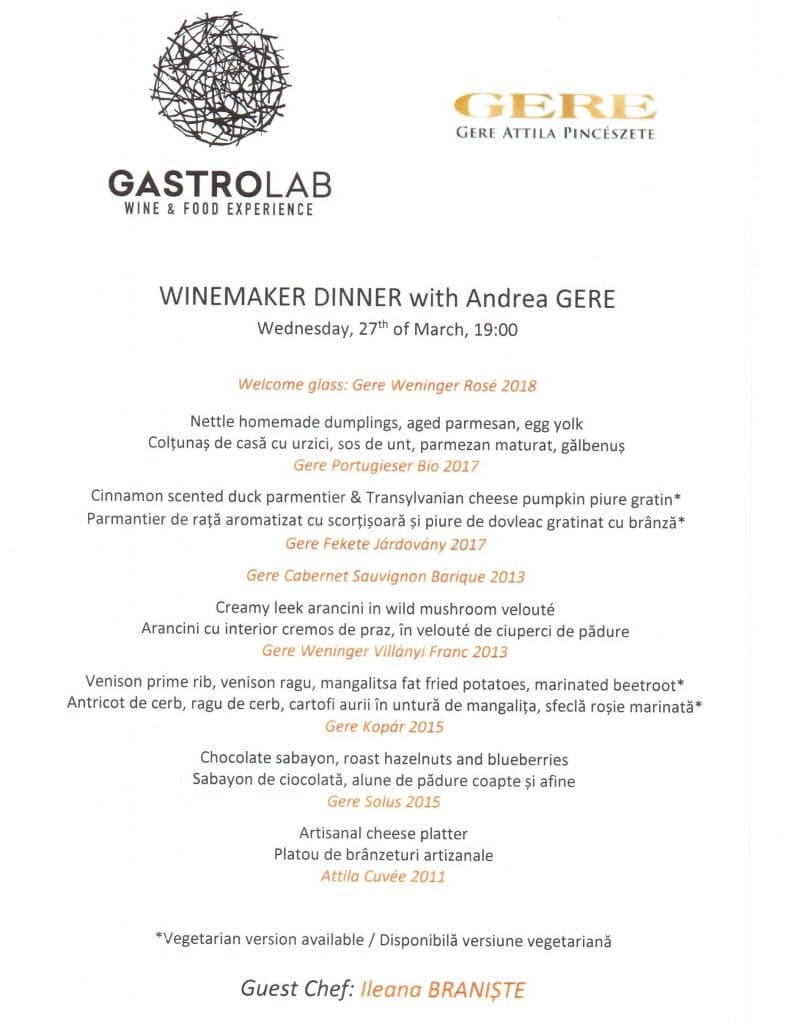 WINEMAKER DINNER with Andrea GERE